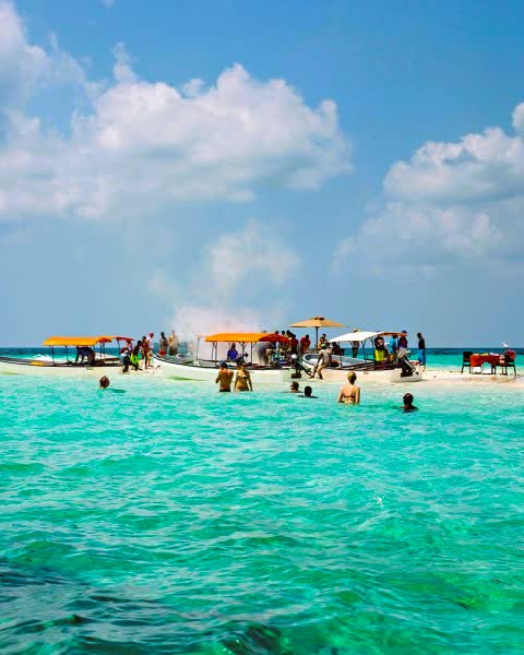 Turquoise beach and dhows, Zanzibar island